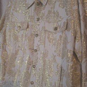 Laura Ashley Metallic Gold Floral Jean Jacket